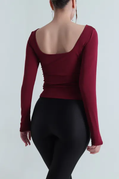 Bordo Kayık Yaka Dalgıç Kadın Bluz 482786