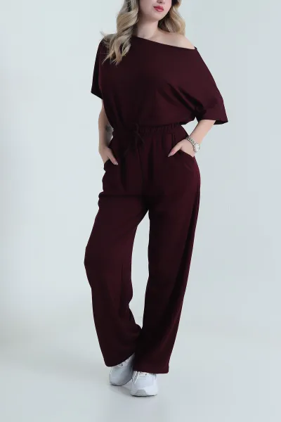Bordo Kayık Yaka Modal İkili Takım 478383