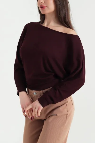 Bordo Kayık Yaka Modal Kadın Bluz 422584