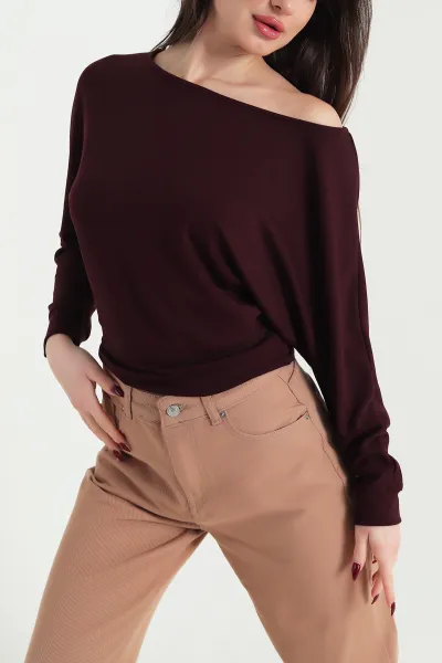 Bordo Kayık Yaka Modal Kadın Bluz 422584