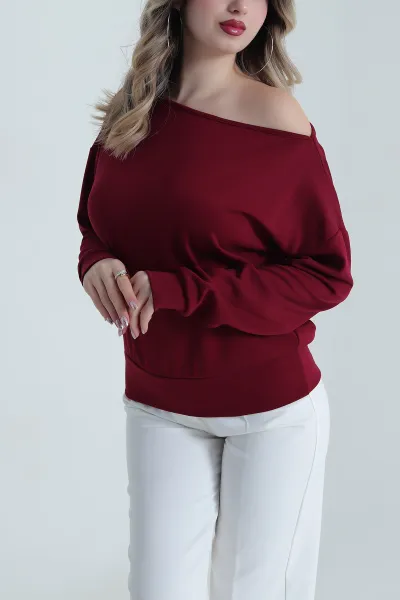 Bordo Kayık Yaka Oysho Kadın Bluz 491263