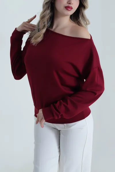 bordo-kayik-yaka-oysho-kadin-bluz-491263