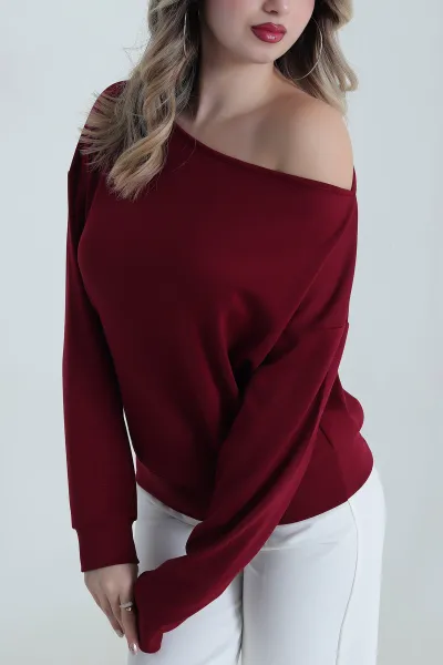 Bordo Kayık Yaka Oysho Kadın Bluz 491263