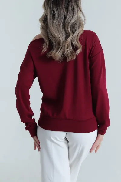 Bordo Kayık Yaka Oysho Kadın Bluz 491263