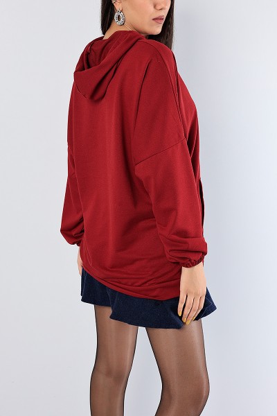 Bordo Kedi Nakışlı Sweat Tunik 81334
