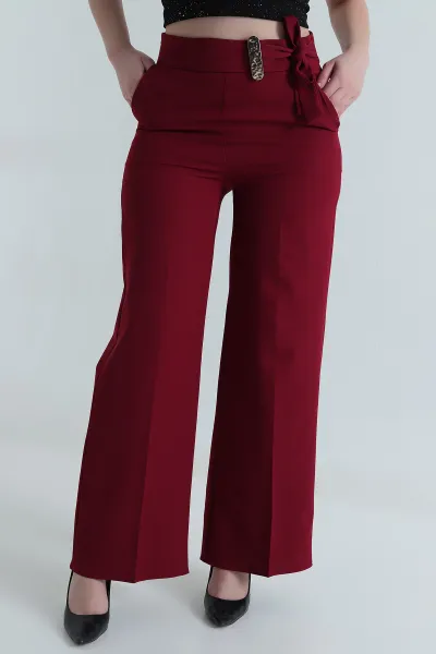 Bordo Kemer Tokalı Dabıl Kadın Pantolon 497541