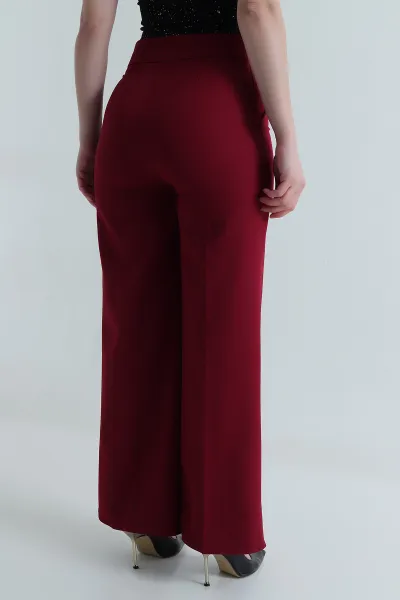 Bordo Kemer Tokalı Dabıl Kadın Pantolon 497541