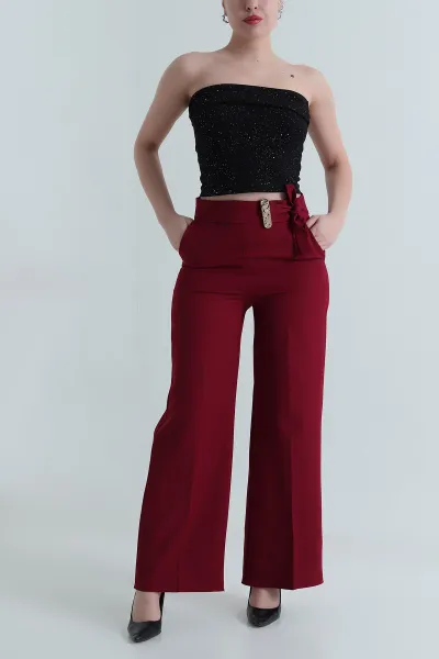 Bordo Kemer Tokalı Dabıl Kadın Pantolon 497541