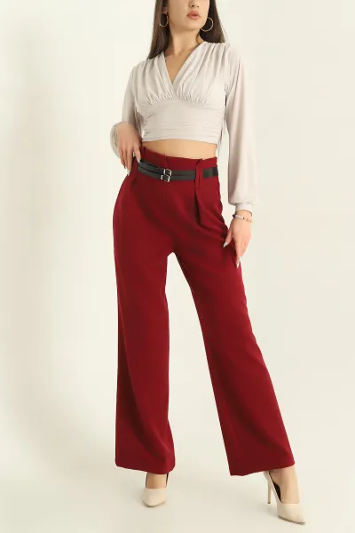 Bordo Kemerli Atlas Palazzo Bayan Pantolon 326093