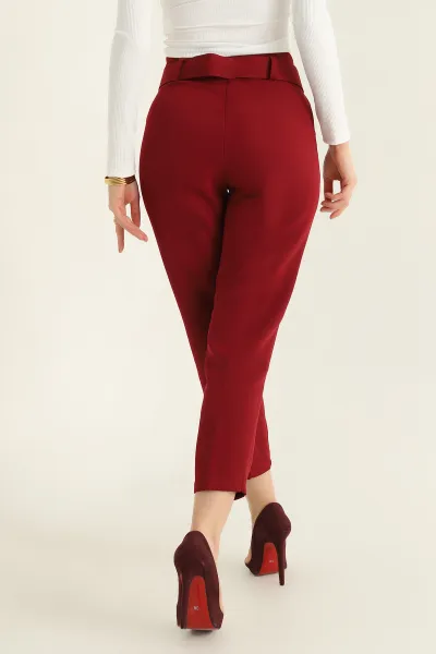 Bordo Kemerli Dabıl Bayan Pantolon 322174