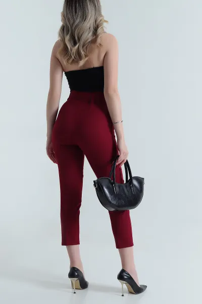 Bordo Kemerli Dabıl Kadın Pantolon 481394