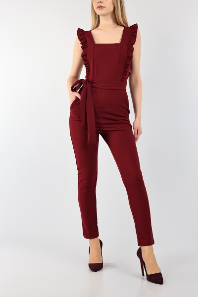 Bordo Kemerli İthal Krep Bayan Tulum 99264