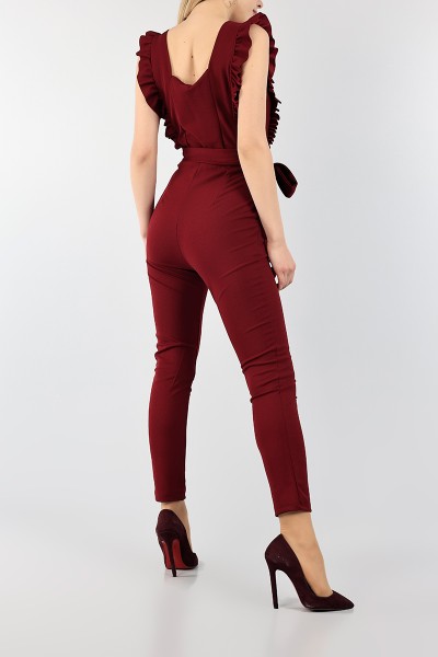 Bordo Kemerli İthal Krep Bayan Tulum 99264
