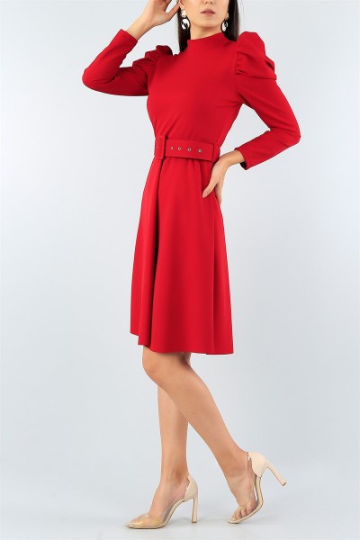 Bordo Kemerli Likralı Elbise 42409