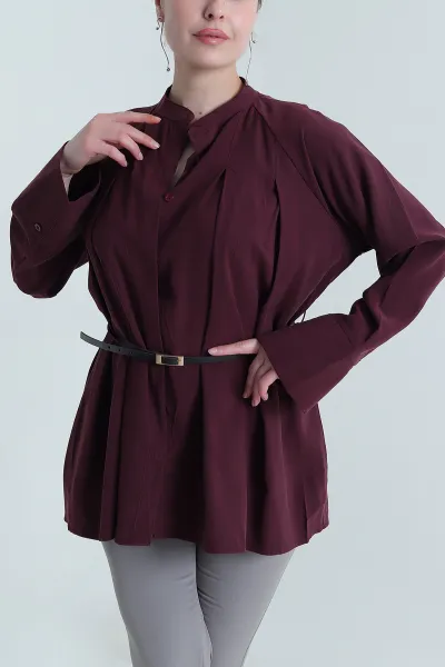 Bordo Kemerli Modal Kadın Gömlek Tunik 455802