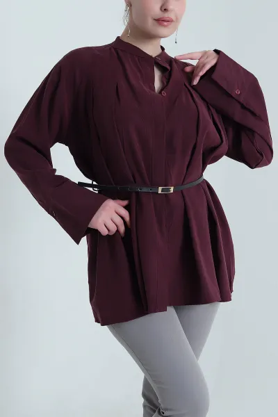 Bordo Kemerli Modal Kadın Gömlek Tunik 455802