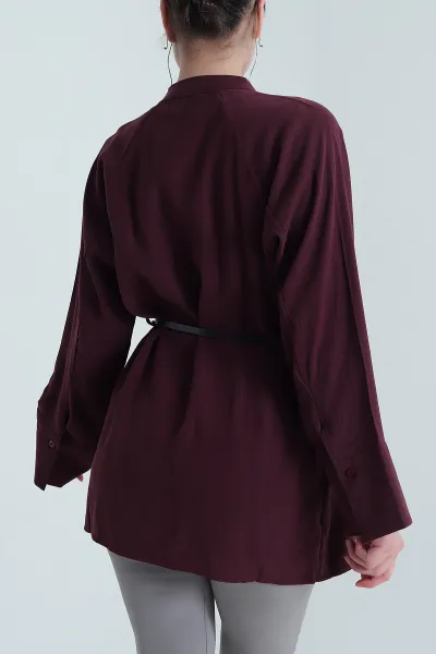 Bordo Kemerli Modal Kadın Gömlek Tunik 455802