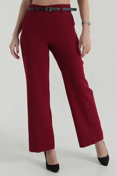 Bordo Kemerli Palazzo Kadın Dabıl Pantolon 419228