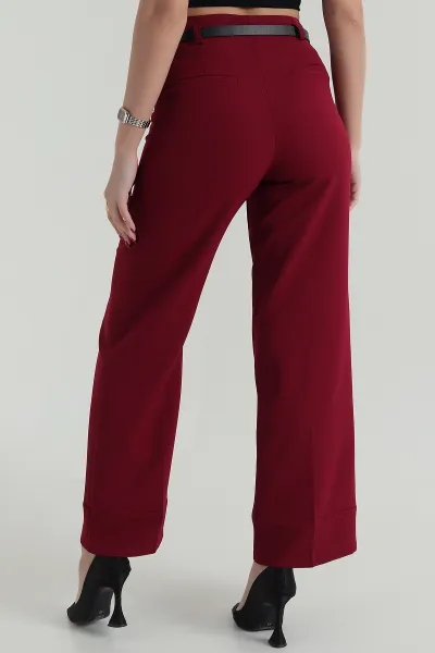 Bordo Kemerli Palazzo Kadın Dabıl Pantolon 419228