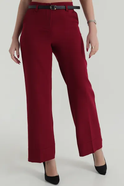 Bordo Kemerli Palazzo Kadın Dabıl Pantolon 419228