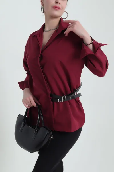 bordo-kendinden-kemerli-poplin-kadin-gomlek-434691