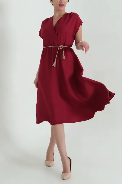 bordo-keten-kruvaze-kemerli-kadin-elbise-363386