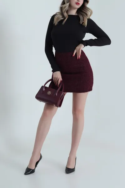 Bordo Kırçıllı Kaşe Kadın Etek 484899