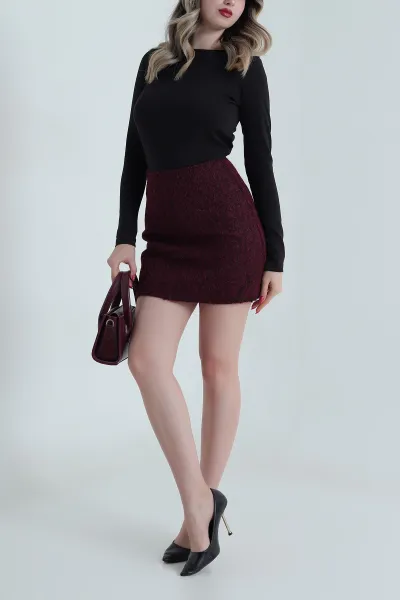 Bordo Kırçıllı Kaşe Kadın Etek 484899