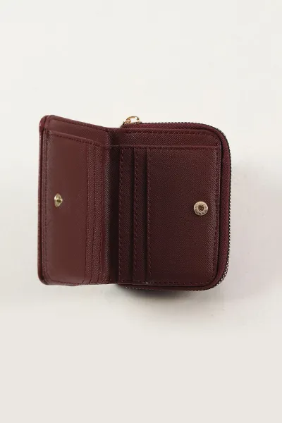 Bordo Kırışık Dokulu Fermuarlı Cüzdan 451780