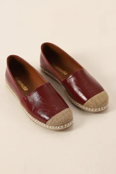 Bordo Kırışık Rugan Kadın Espadril Ayakkabı 346196