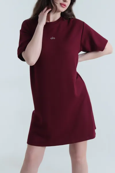 Bordo Kısa Kollu Modal Kadın Elbise 452243