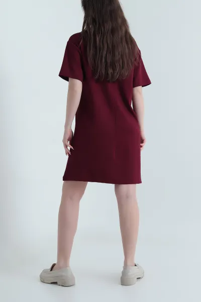 Bordo Kısa Kollu Modal Kadın Elbise 452243