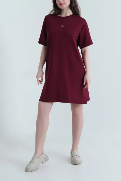 Bordo Kısa Kollu Modal Kadın Elbise 452243