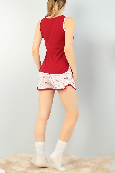 Bordo Kolsuz Baskılı Bayan Pijama Takımı 66423