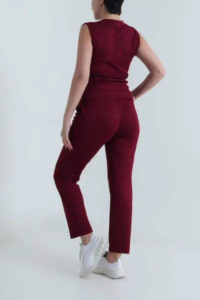 Bordo Kolsuz Bisiklet Yaka Modal Kadın İkili Takım 479522