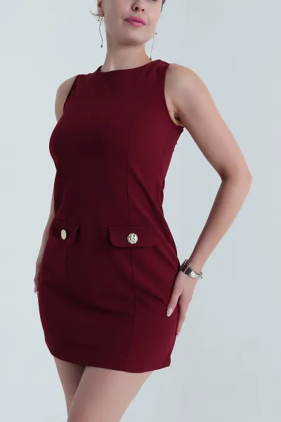 Bordo Kolsuz Crep Kadın Elbise 481208