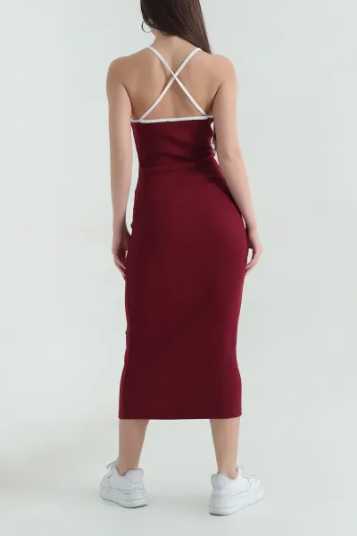 Bordo Kolsuz Fitilli Elbise 354545
