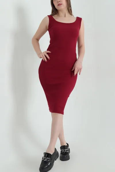 Bordo Kolsuz Fitilli Likralı Elbise 336779