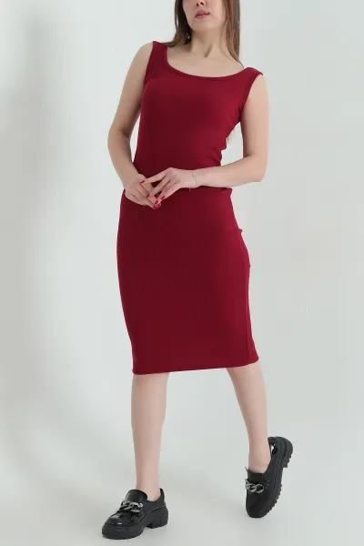 Bordo Kolsuz Fitilli Likralı Elbise 336779