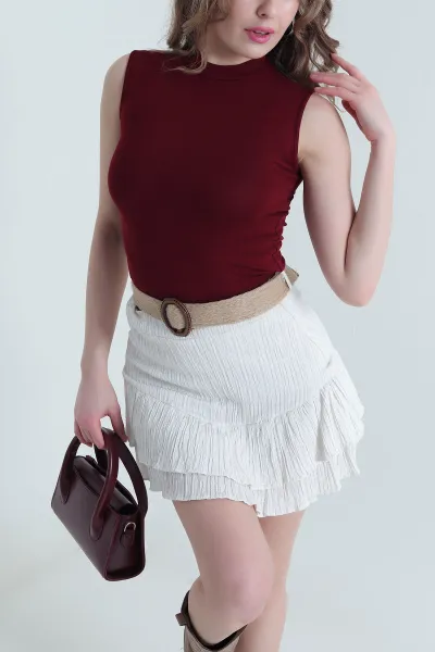 Bordo Kolsuz Likralı Oysho Kadın Badi 445058