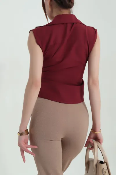 Bordo Kolsuz Poplin Kadın Gömlek 366849