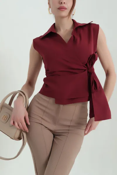 Bordo Kolsuz Poplin Kadın Gömlek 366849