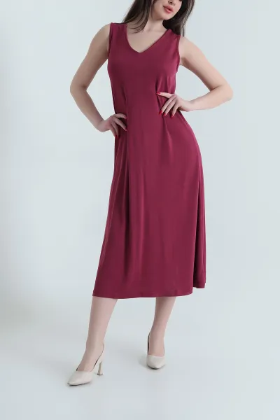Bordo Kolsuz V Yaka Pike Kadın Elbise 442136