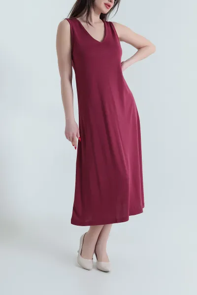 Bordo Kolsuz V Yaka Pike Kadın Elbise 442136