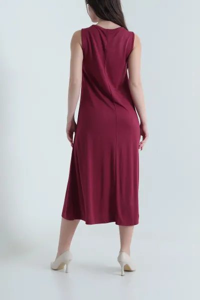Bordo Kolsuz V Yaka Pike Kadın Elbise 442136