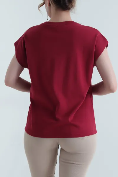 Bordo Kompak Kadın Kolsuz Tişört 453294