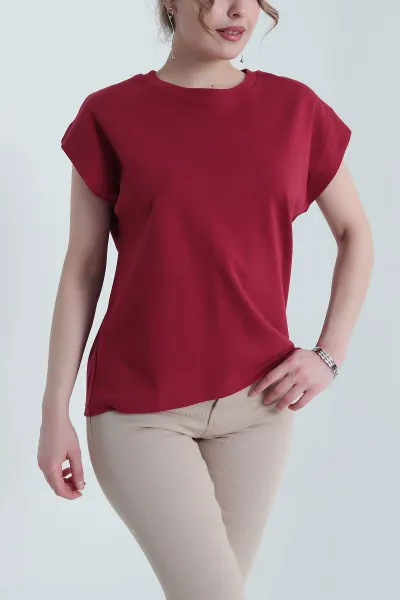 Bordo Kompak Kadın Kolsuz Tişört 453294
