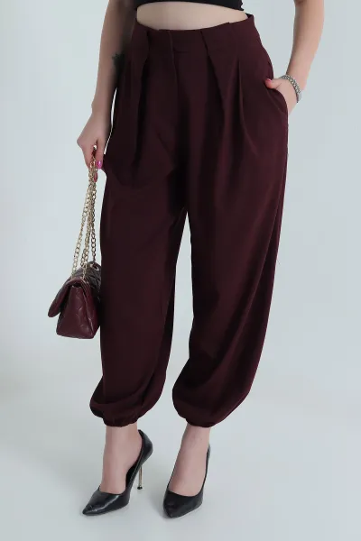 Bordo Körüklü Dokuma Kadın Pantolon 481996