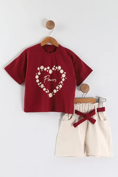 bordo-krem-2-5-yas-flowers-baskili-suprem-tisortlu-gabardin-sortlu-kiz-cocuk-yazlik-takim-445910