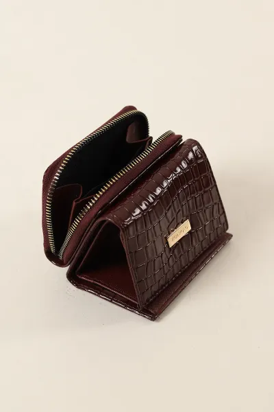 Bordo Kroko Desen Fermuarlı Kadın Cüzdan 273893